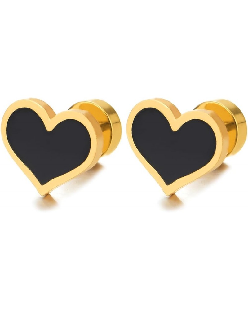 Pair of Womens Stainless Steel Flat Heart Stud Earrings with Enamel, Screw Back B-Metal Color:Gold-02 $10.25 Earrings