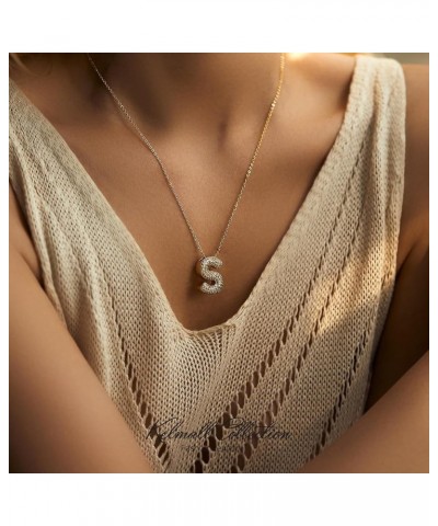 Women's Iced Out Bubble Initial Letter Alphabet Pendant, Diamond Zirconia Chunky Name Necklace Personalised Gift B-Gold $10.5...