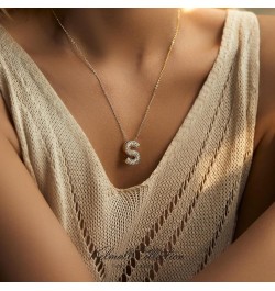 Women's Iced Out Bubble Initial Letter Alphabet Pendant, Diamond Zirconia Chunky Name Necklace Personalised Gift B-Gold $10.5...