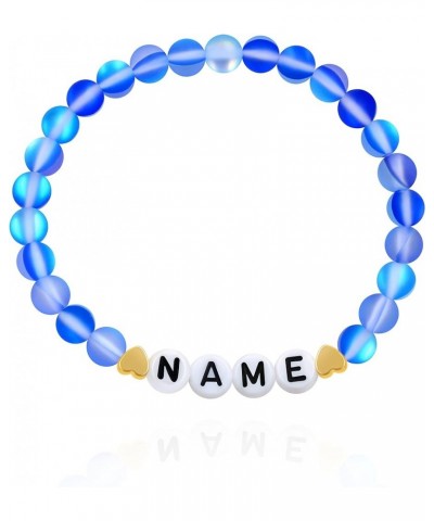 Personalized Name Customized Letter Bead Bracelet, 6mm Matte Shinning Beads Crystal Bracelets Blue $7.49 Bracelets