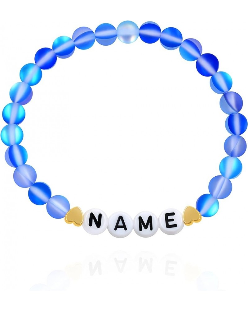 Personalized Name Customized Letter Bead Bracelet, 6mm Matte Shinning Beads Crystal Bracelets Blue $7.49 Bracelets