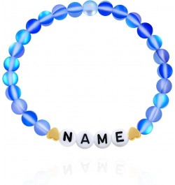 Personalized Name Customized Letter Bead Bracelet, 6mm Matte Shinning Beads Crystal Bracelets Blue $7.49 Bracelets