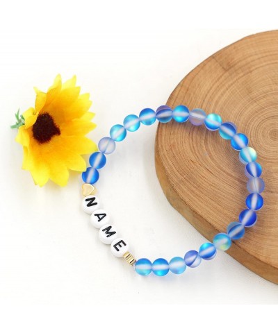 Personalized Name Customized Letter Bead Bracelet, 6mm Matte Shinning Beads Crystal Bracelets Blue $7.49 Bracelets