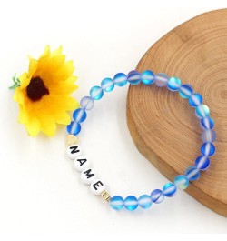 Personalized Name Customized Letter Bead Bracelet, 6mm Matte Shinning Beads Crystal Bracelets Blue $7.49 Bracelets