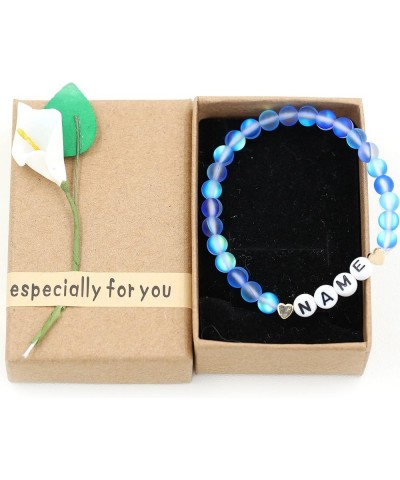 Personalized Name Customized Letter Bead Bracelet, 6mm Matte Shinning Beads Crystal Bracelets Blue $7.49 Bracelets