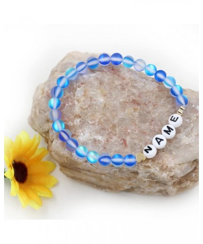 Personalized Name Customized Letter Bead Bracelet, 6mm Matte Shinning Beads Crystal Bracelets Blue $7.49 Bracelets