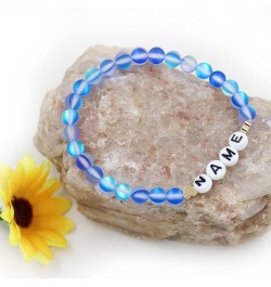 Personalized Name Customized Letter Bead Bracelet, 6mm Matte Shinning Beads Crystal Bracelets Blue $7.49 Bracelets