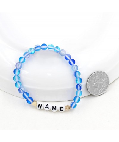 Personalized Name Customized Letter Bead Bracelet, 6mm Matte Shinning Beads Crystal Bracelets Blue $7.49 Bracelets