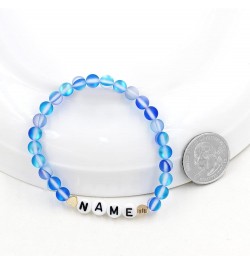 Personalized Name Customized Letter Bead Bracelet, 6mm Matte Shinning Beads Crystal Bracelets Blue $7.49 Bracelets