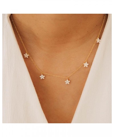 18K Gold Sterling Silver CZ Diamond Flower Charm Station Necklace for Women Gift for Her 03-Nanala Flower Gold $16.80 Necklaces