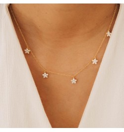 18K Gold Sterling Silver CZ Diamond Flower Charm Station Necklace for Women Gift for Her 03-Nanala Flower Gold $16.80 Necklaces