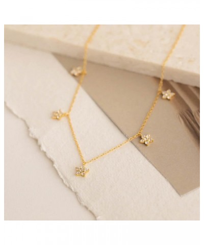 18K Gold Sterling Silver CZ Diamond Flower Charm Station Necklace for Women Gift for Her 03-Nanala Flower Gold $16.80 Necklaces