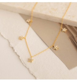 18K Gold Sterling Silver CZ Diamond Flower Charm Station Necklace for Women Gift for Her 03-Nanala Flower Gold $16.80 Necklaces