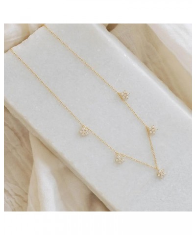 18K Gold Sterling Silver CZ Diamond Flower Charm Station Necklace for Women Gift for Her 03-Nanala Flower Gold $16.80 Necklaces