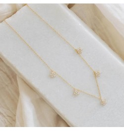 18K Gold Sterling Silver CZ Diamond Flower Charm Station Necklace for Women Gift for Her 03-Nanala Flower Gold $16.80 Necklaces