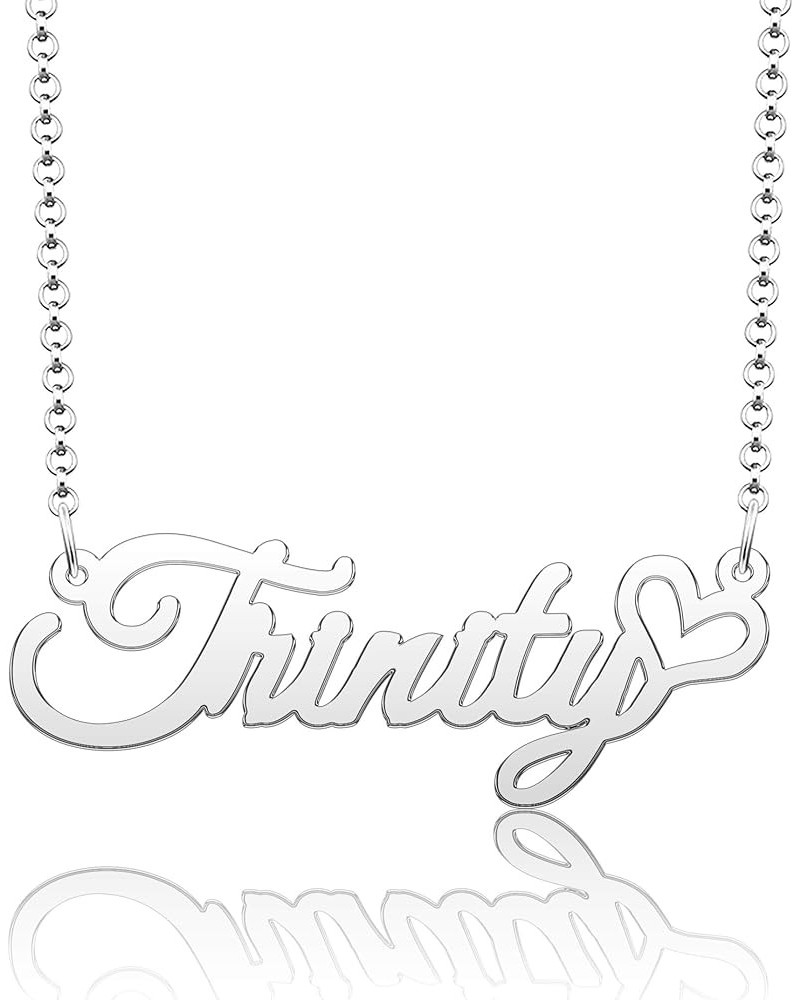 Personalized Name Necklace Custom Gold Name Plate Necklace Sterling Silver Love Heart Pendant Gift Card Trinity-silver $13.04...