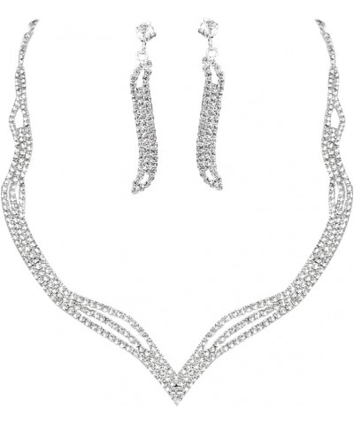 Wedding Jewelry Set Silver Rhinestone Necklace Earrings Set Prom Party Jewelry sets for Brides and Women $7.07 Jewelry Sets