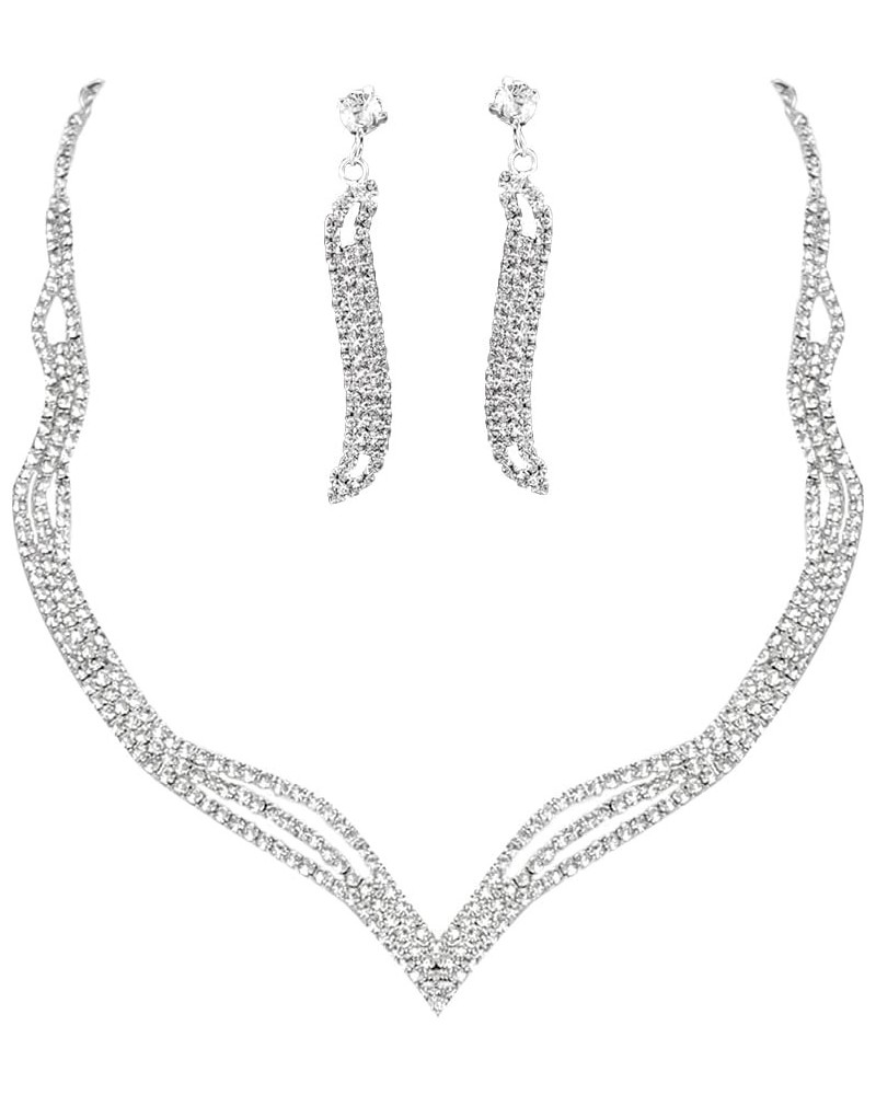 Wedding Jewelry Set Silver Rhinestone Necklace Earrings Set Prom Party Jewelry sets for Brides and Women $7.07 Jewelry Sets