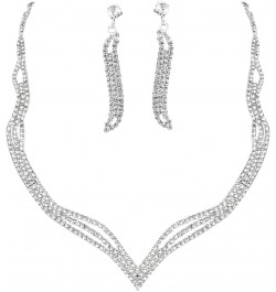 Wedding Jewelry Set Silver Rhinestone Necklace Earrings Set Prom Party Jewelry sets for Brides and Women $7.07 Jewelry Sets