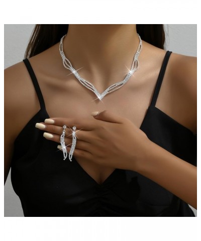 Wedding Jewelry Set Silver Rhinestone Necklace Earrings Set Prom Party Jewelry sets for Brides and Women $7.07 Jewelry Sets