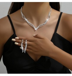 Wedding Jewelry Set Silver Rhinestone Necklace Earrings Set Prom Party Jewelry sets for Brides and Women $7.07 Jewelry Sets