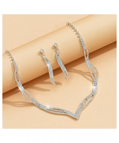 Wedding Jewelry Set Silver Rhinestone Necklace Earrings Set Prom Party Jewelry sets for Brides and Women $7.07 Jewelry Sets