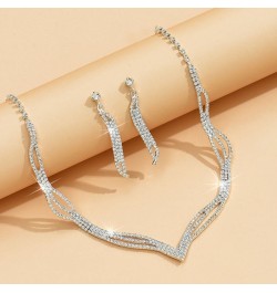 Wedding Jewelry Set Silver Rhinestone Necklace Earrings Set Prom Party Jewelry sets for Brides and Women $7.07 Jewelry Sets