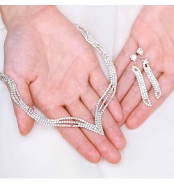 Wedding Jewelry Set Silver Rhinestone Necklace Earrings Set Prom Party Jewelry sets for Brides and Women $7.07 Jewelry Sets