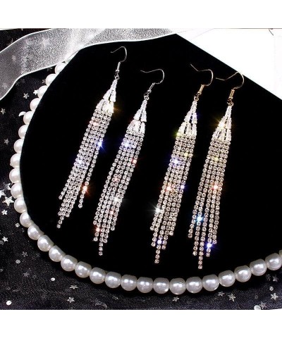 Earrings For Women Crystal Long Tassel Earrings for Women Silver Gold Rhinestone Earrings Dangling For Women Girls Dangle Ear...