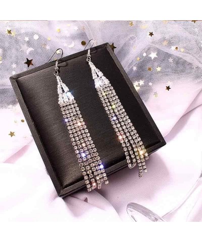 Earrings For Women Crystal Long Tassel Earrings for Women Silver Gold Rhinestone Earrings Dangling For Women Girls Dangle Ear...