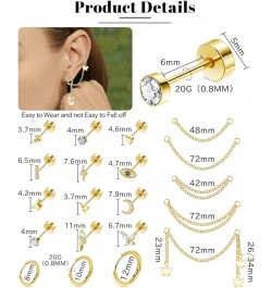 23PCS 20G 316L Stainless Steel Cartilage Earrings Set for Women Men CZ Heart Butterfly Cartilage Stud Earrings Flatback Huggi...