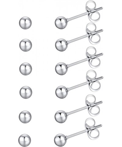 6 Pair Tiny Women Girls 14K Gold Plated Round Ball Stud Earrings Surgical Stainless Steel Earrings Set, 2-6MM silver-6pair,4m...