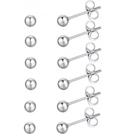 6 Pair Tiny Women Girls 14K Gold Plated Round Ball Stud Earrings Surgical Stainless Steel Earrings Set, 2-6MM silver-6pair,4m...