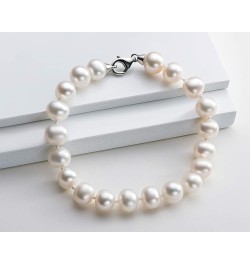 Freshwater Cultured Pearl Bracelet White Pearl All Shape Clasp Strand Bracelets for Women Jewelry Gift Size: 6-7mm/7-8mm/8-9m...