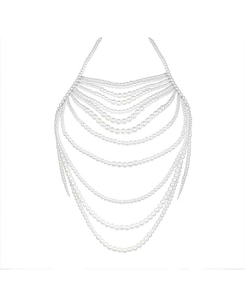 Pearl Body Chain Bra - Fashion Shoulder Necklaces Bra Chain Body Jewelry D-WHITE $33.62 Body Jewelry