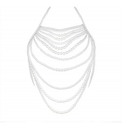 Pearl Body Chain Bra - Fashion Shoulder Necklaces Bra Chain Body Jewelry D-WHITE $33.62 Body Jewelry