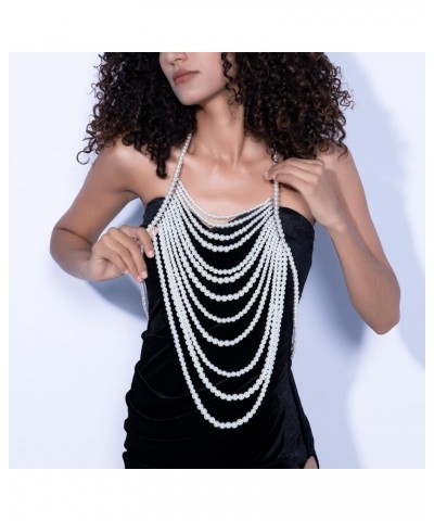 Pearl Body Chain Bra - Fashion Shoulder Necklaces Bra Chain Body Jewelry D-WHITE $33.62 Body Jewelry