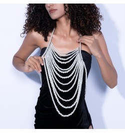 Pearl Body Chain Bra - Fashion Shoulder Necklaces Bra Chain Body Jewelry D-WHITE $33.62 Body Jewelry