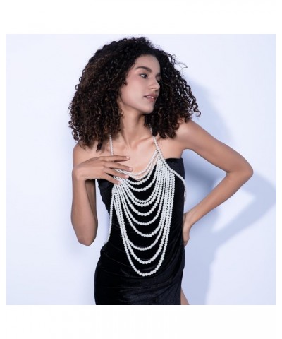 Pearl Body Chain Bra - Fashion Shoulder Necklaces Bra Chain Body Jewelry D-WHITE $33.62 Body Jewelry