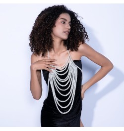 Pearl Body Chain Bra - Fashion Shoulder Necklaces Bra Chain Body Jewelry D-WHITE $33.62 Body Jewelry