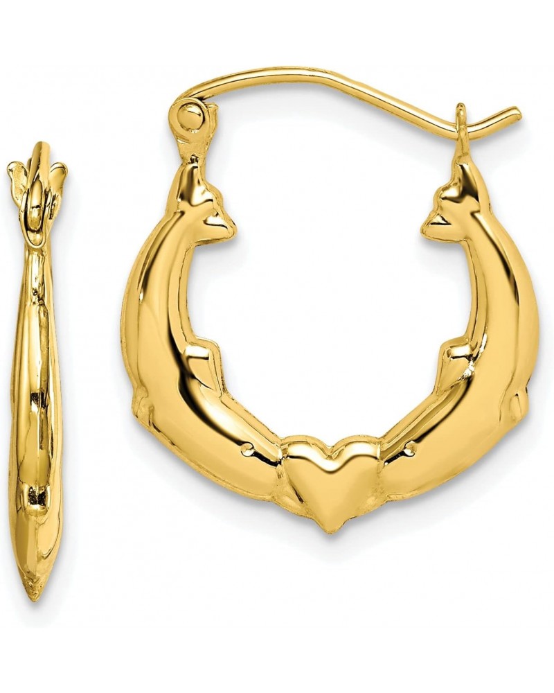 Solid 10K Yellow Gold Dolphin Heart Hollow Hoop Earrings - 19mm $36.17 Earrings