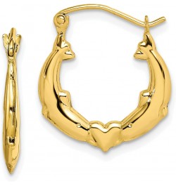 Solid 10K Yellow Gold Dolphin Heart Hollow Hoop Earrings - 19mm $36.17 Earrings