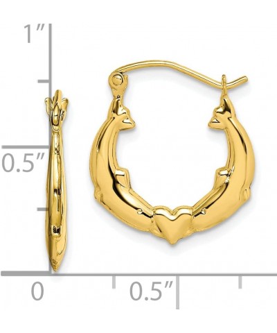 Solid 10K Yellow Gold Dolphin Heart Hollow Hoop Earrings - 19mm $36.17 Earrings