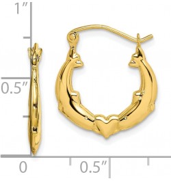 Solid 10K Yellow Gold Dolphin Heart Hollow Hoop Earrings - 19mm $36.17 Earrings