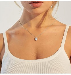 18K Gold Plated Dainty CZ Simulate Diamond Solitaire Round Pendant Heart Necklace for Women Gift Girl Chocker Chain Heart sil...