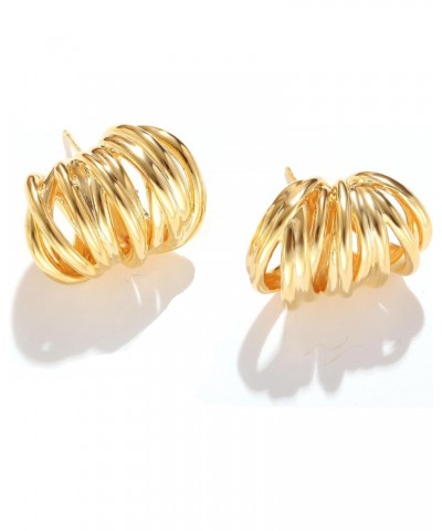 Gold Wire Braided Stud Earrings Chunky Gold Earrings Statement Earrings for Women $9.89 Earrings