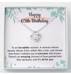 Happy 65th Birthday Jewelry For Women, Love Knot Pendant Necklace Happy Sixty Fifth Birthday Necklace With Meaningful Message...