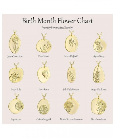 Oval Coin Pendant Necklace 12 Month Birth Flower Disc Necklace 14K Gold Plated Dainty Personalized Gift 2--Feb (Violet) $8.99...