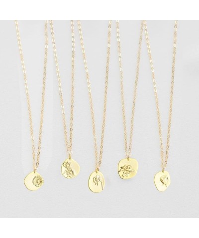 Oval Coin Pendant Necklace 12 Month Birth Flower Disc Necklace 14K Gold Plated Dainty Personalized Gift 2--Feb (Violet) $8.99...