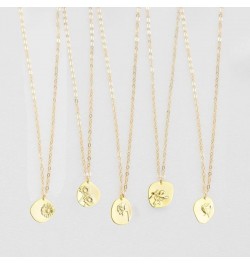 Oval Coin Pendant Necklace 12 Month Birth Flower Disc Necklace 14K Gold Plated Dainty Personalized Gift 2--Feb (Violet) $8.99...